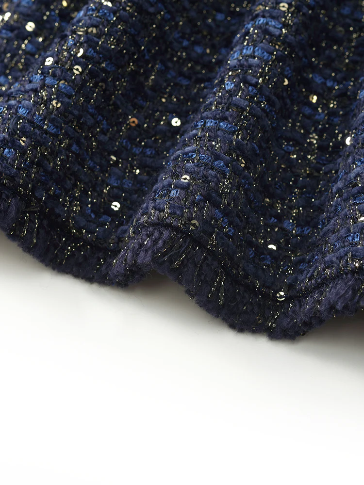 Wool Blend Tweed Square Neck Women Crop Jacket - Image 8