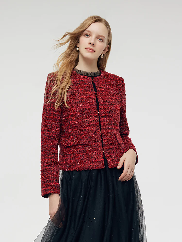 Wool Blend Tweed Women Crop Jacket - Image 7