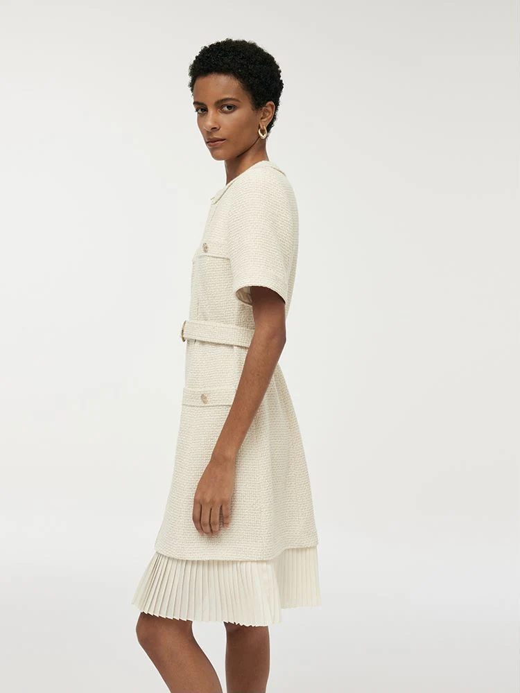 Wool Blend Tweed Women Mini Dress With Belt - Image 7