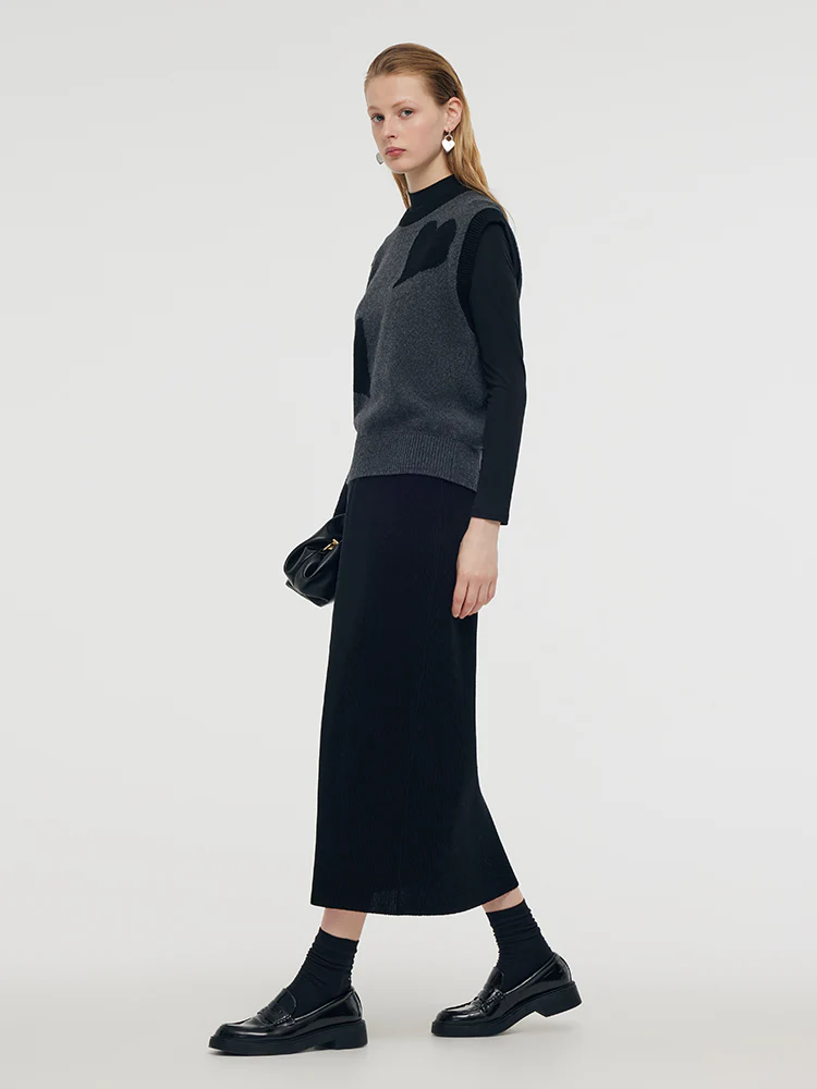 Wool Blend Vest And Mock Neck Top Two-Piece Set - Image 5