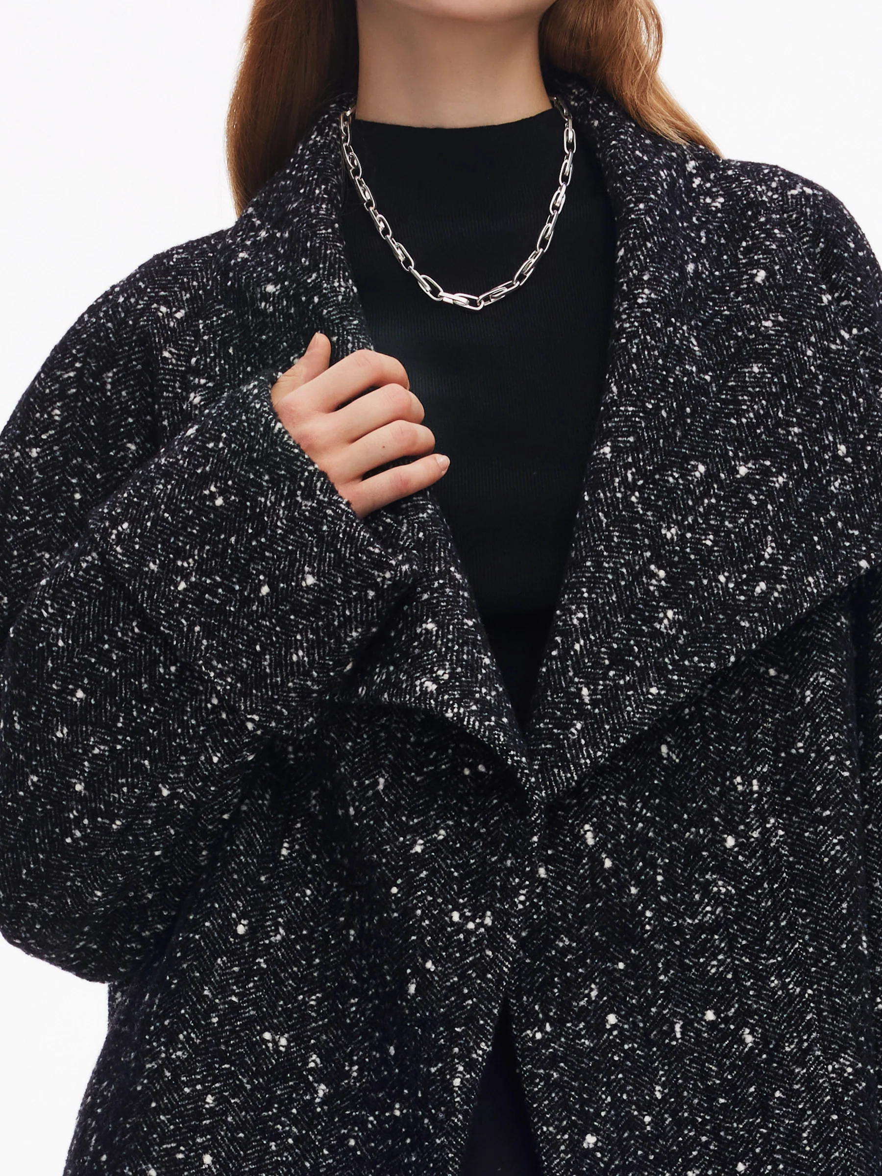 Wool Blend Folded Cuffs Women Jacket - Image 5