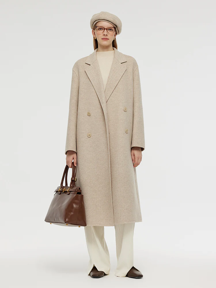 Wool Cashmere Herringbone Double-Faced Unisex Coat - Image 3