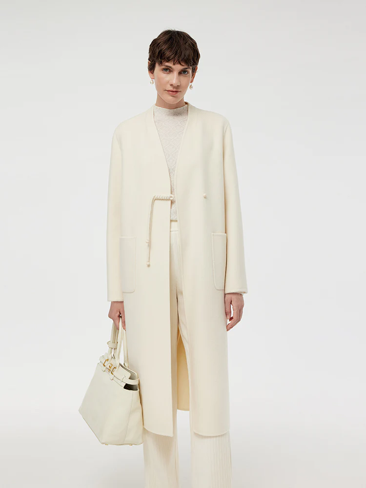 Wool Cashmere V-Neck Women Overcoat - Image 2