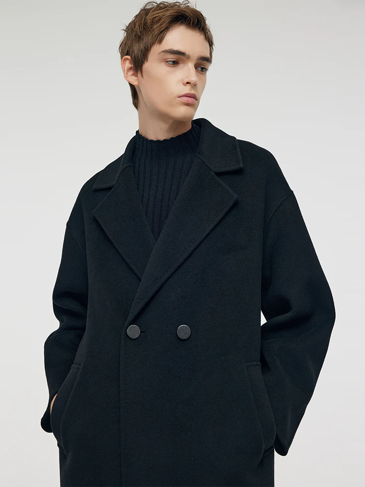 Wool Cashmere Double-Faced Unisex Mid-Length Coat - Image 11