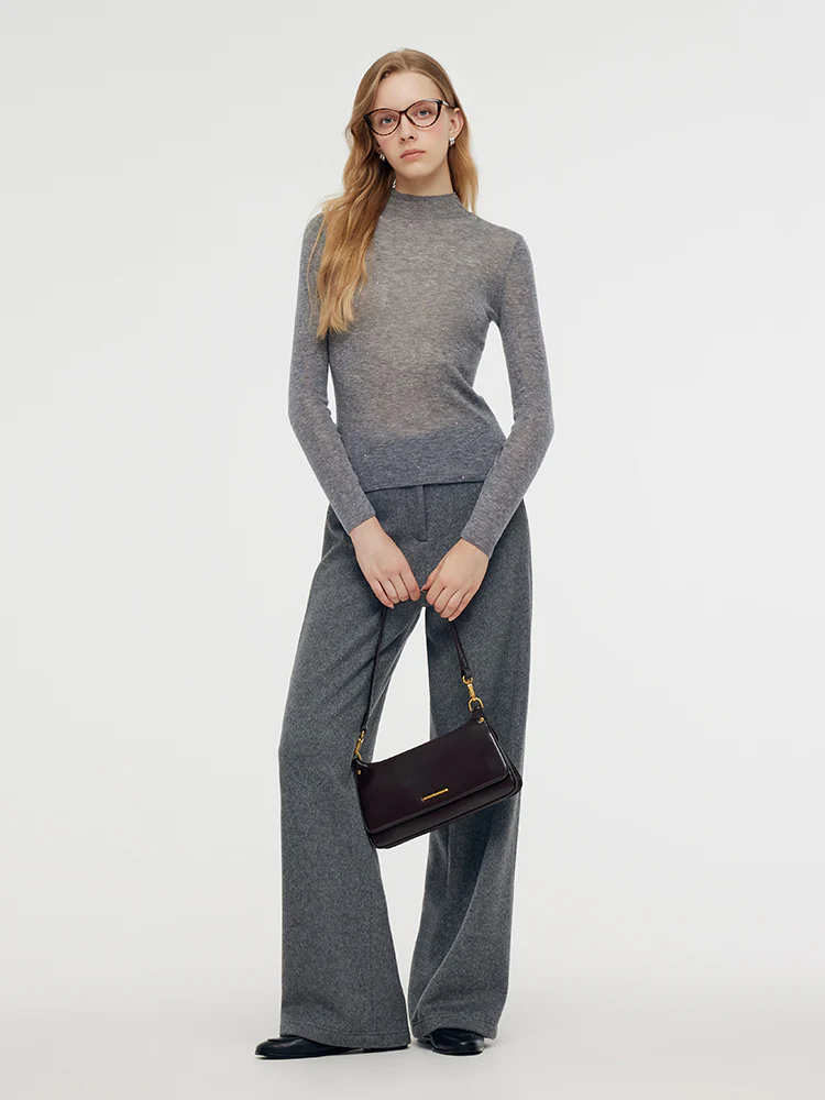 100% Wool Mock Neck Women Long Sleeve Top - Image 3