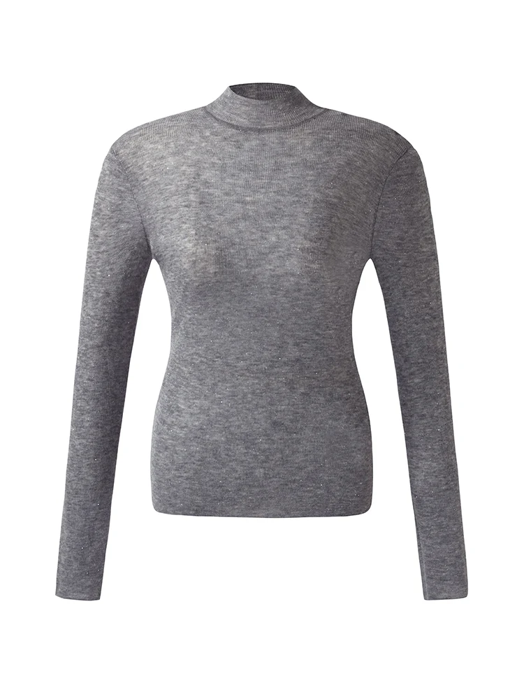 100% Wool Mock Neck Women Long Sleeve Top - Image 7