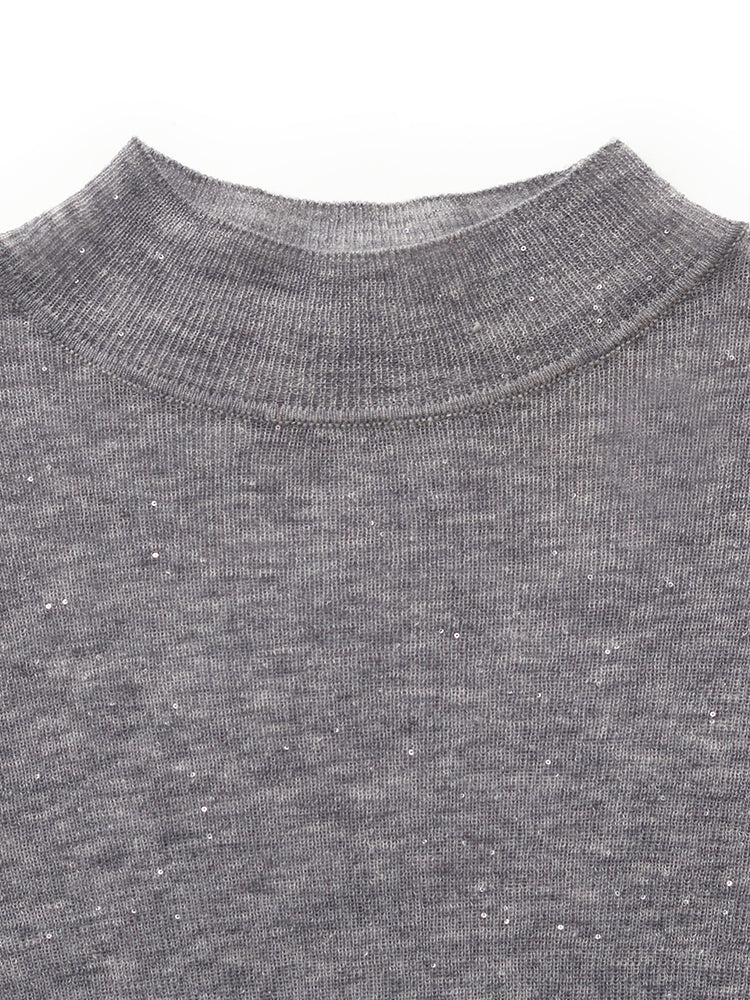 100% Wool Mock Neck Women Long Sleeve Top - Image 9