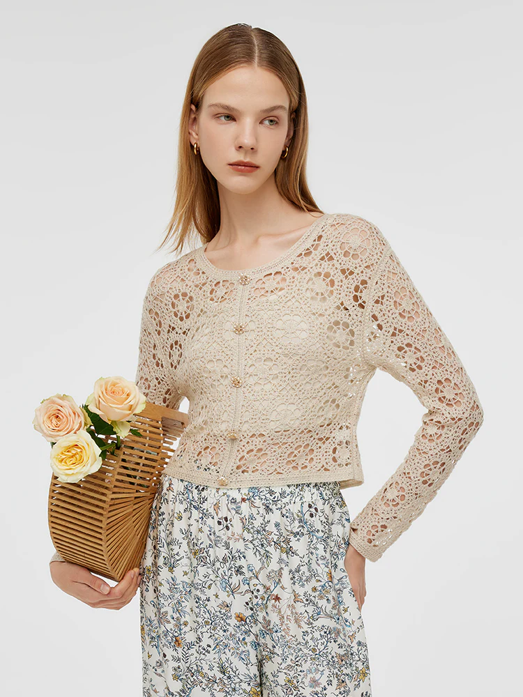 Wool Openwork Women Crop Knit Top With Camisole - Image 6