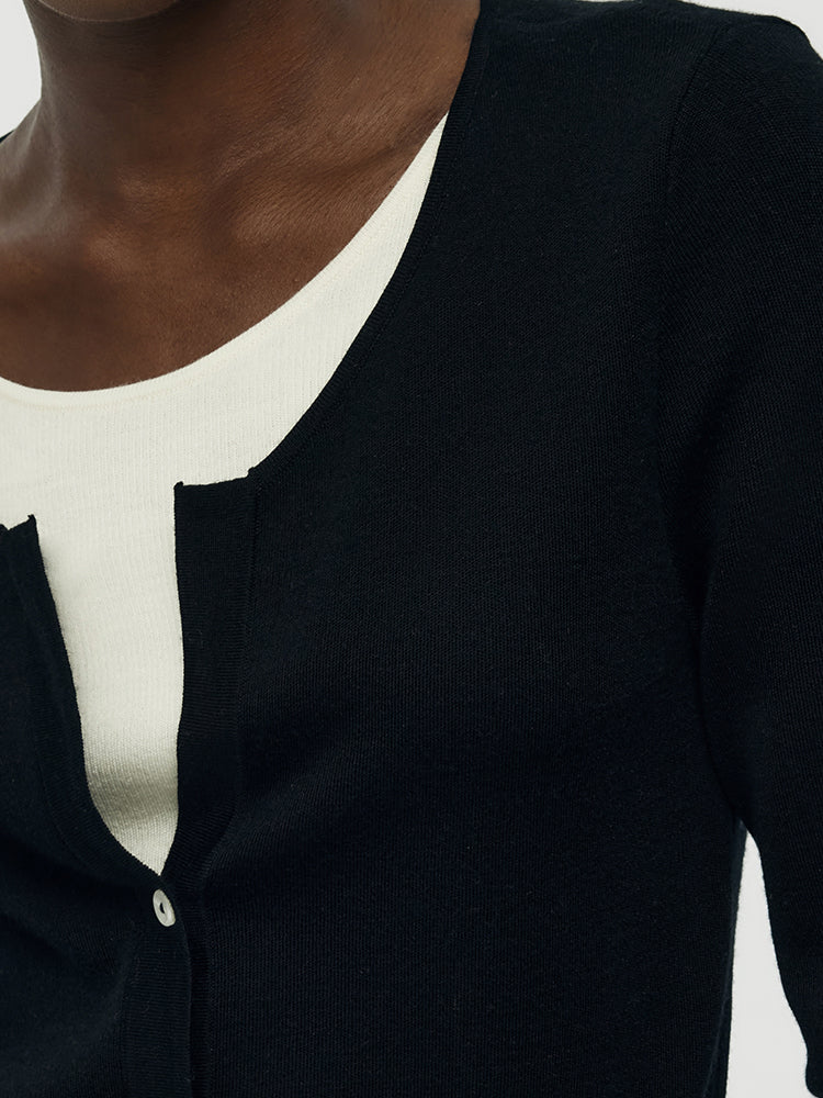 100% Wool Patchwork Women Long Sleeve Knit Top - Image 7