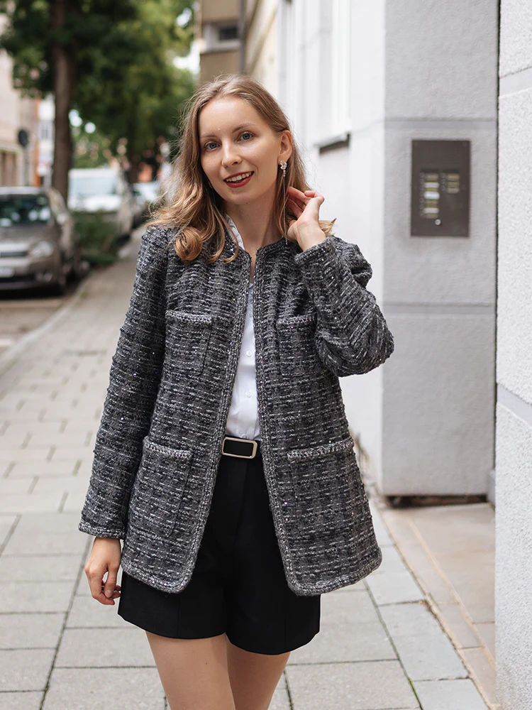 Wool Sequins Tweed Women Jacket