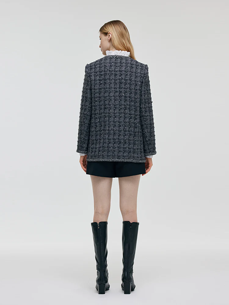 Wool Sequins Tweed Women Jacket - Image 3