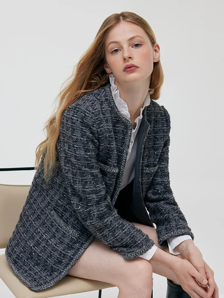 Wool Sequins Tweed Women Jacket - Image 4