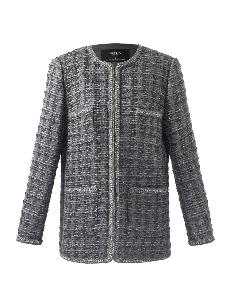 Wool Sequins Tweed Women Jacket - Image 7