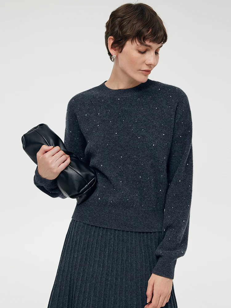 100% Wool Sequins Women Sweater - Image 4