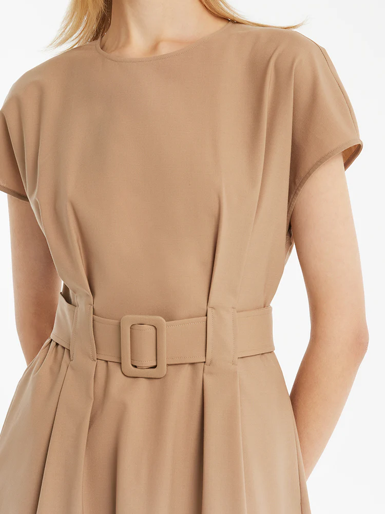 Wool-Silk Blend Women Mini Dress With Belt - Image 6
