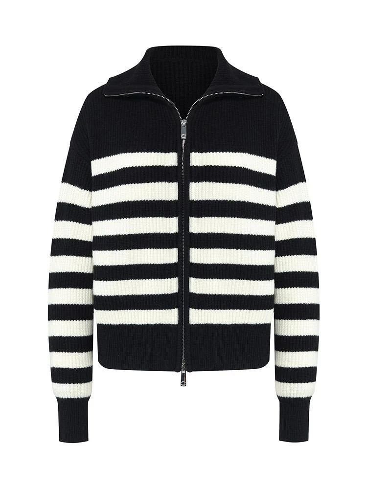 Woolen Knitted Stripe Women Cardigan - Image 9