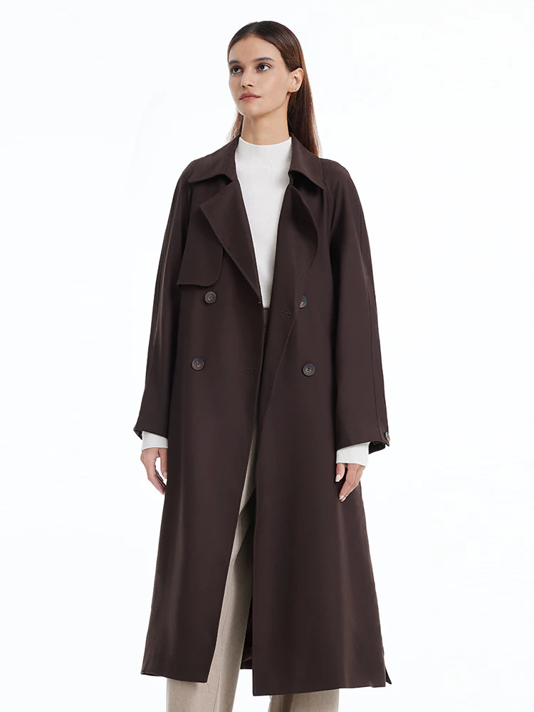 Brown Worsted Wool Trench Coat - Image 5