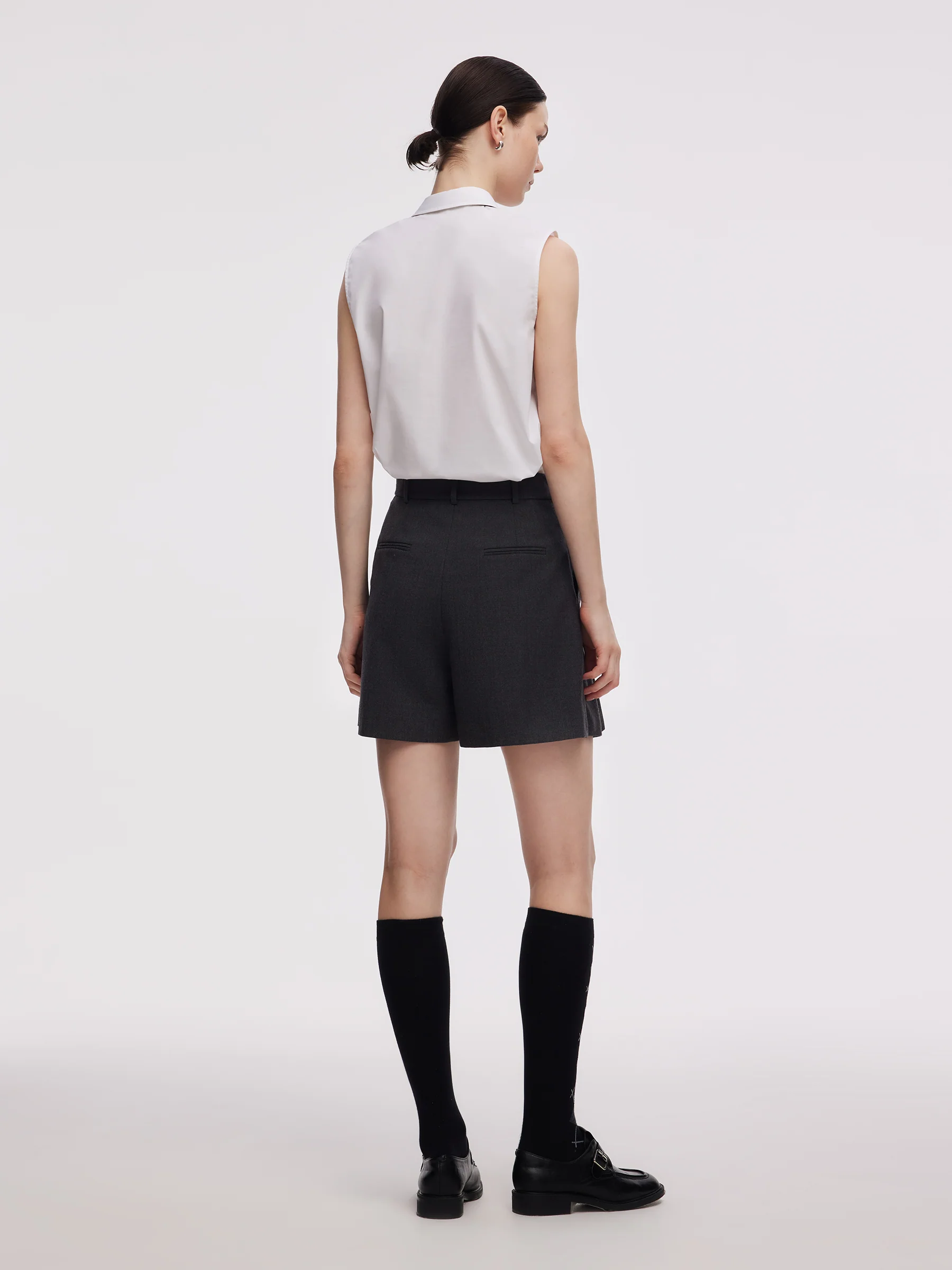 Worsted Wool Blend Pleated A-Line Women Culotte Skirt - Image 3