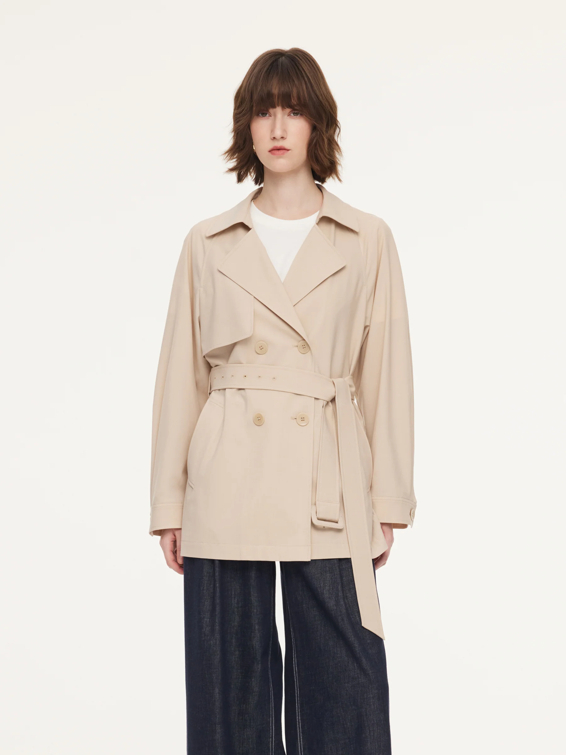 Worsted Wool Blend Women Mid Length Wrap Trench Coat - Image 4
