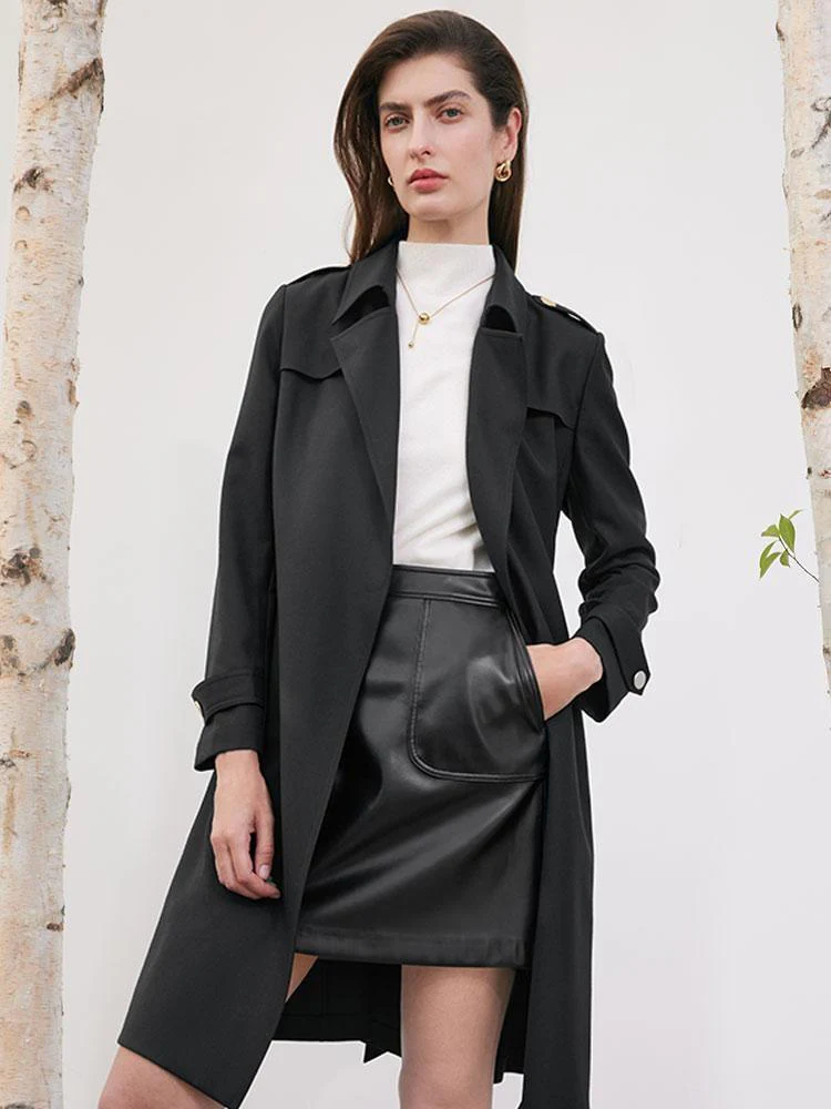 Worsted Woolen Women Trench Coat With Belt - Image 2
