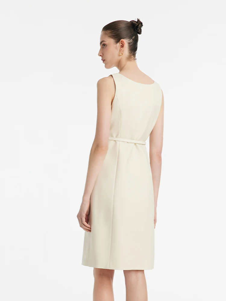 Worsted Wool Women Mini Vest Dress With Belt - Image 5