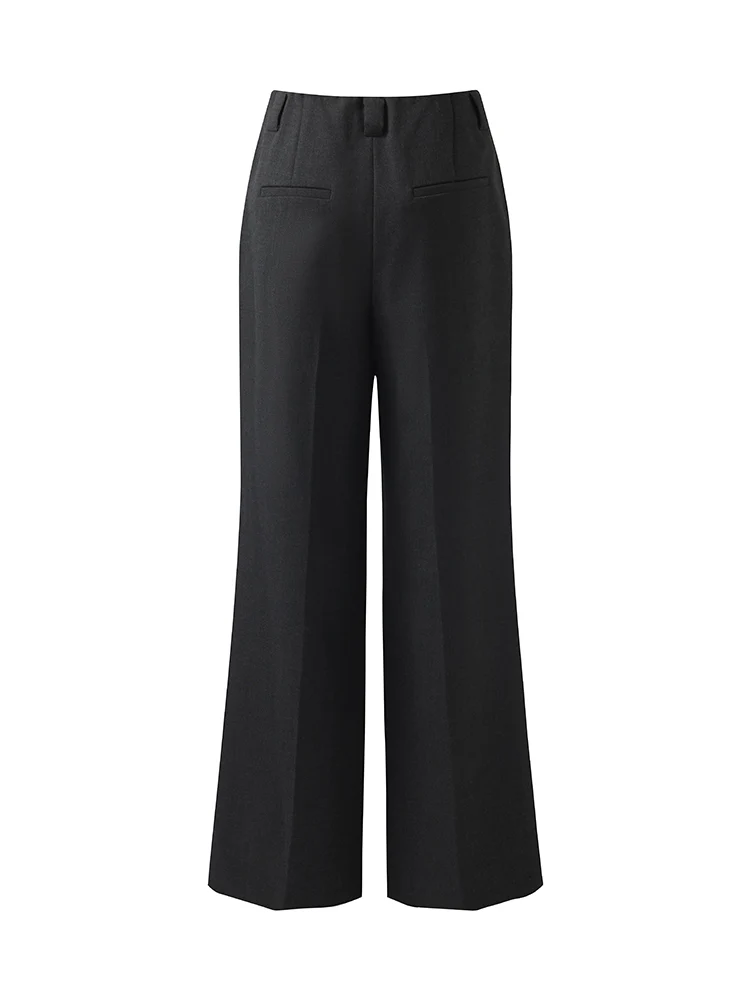 Worsted Wool Women Wide Leg Pants With Leather Belt - Image 8