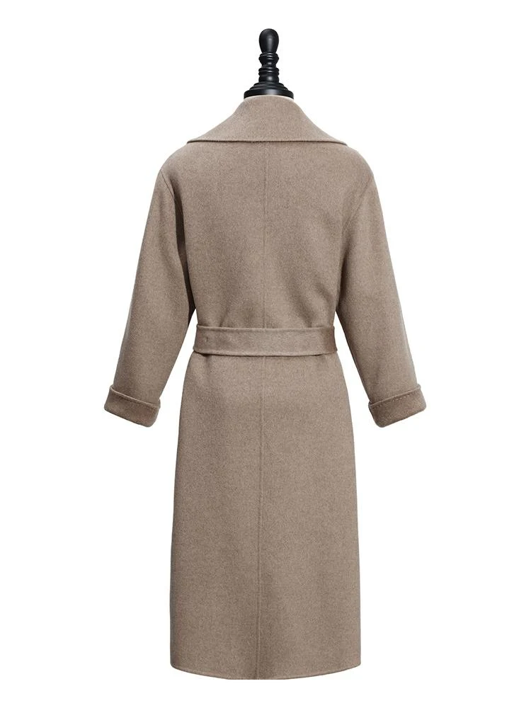 Cashmere Lapel Women Coat With Belt - Image 9