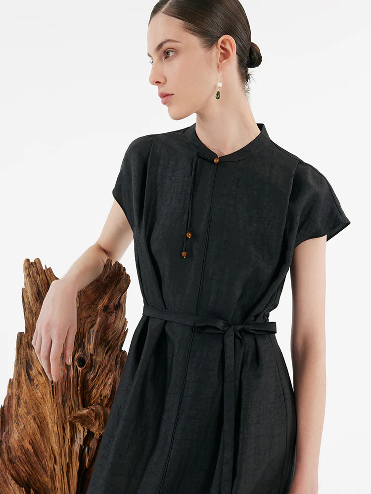 18 Momme Xiang Yun Silk Slit Cheongsam Women Qipao Maxi Dress With Belt - Image 6
