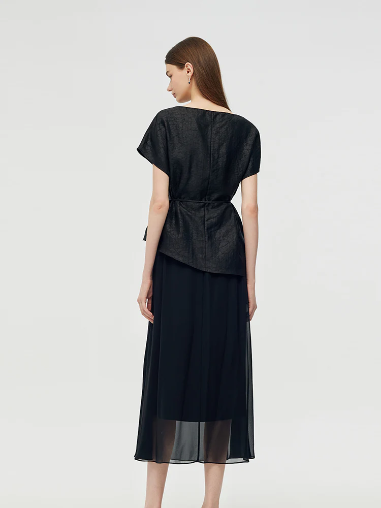 Xiang Yun Silk Top And Midi Skirt Two-Piece Set With Belt - Image 3