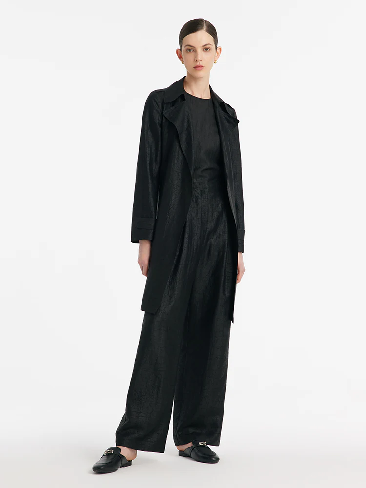 18 Momme Xiang Yun Silk Women Trench Coat With Belt - Image 3