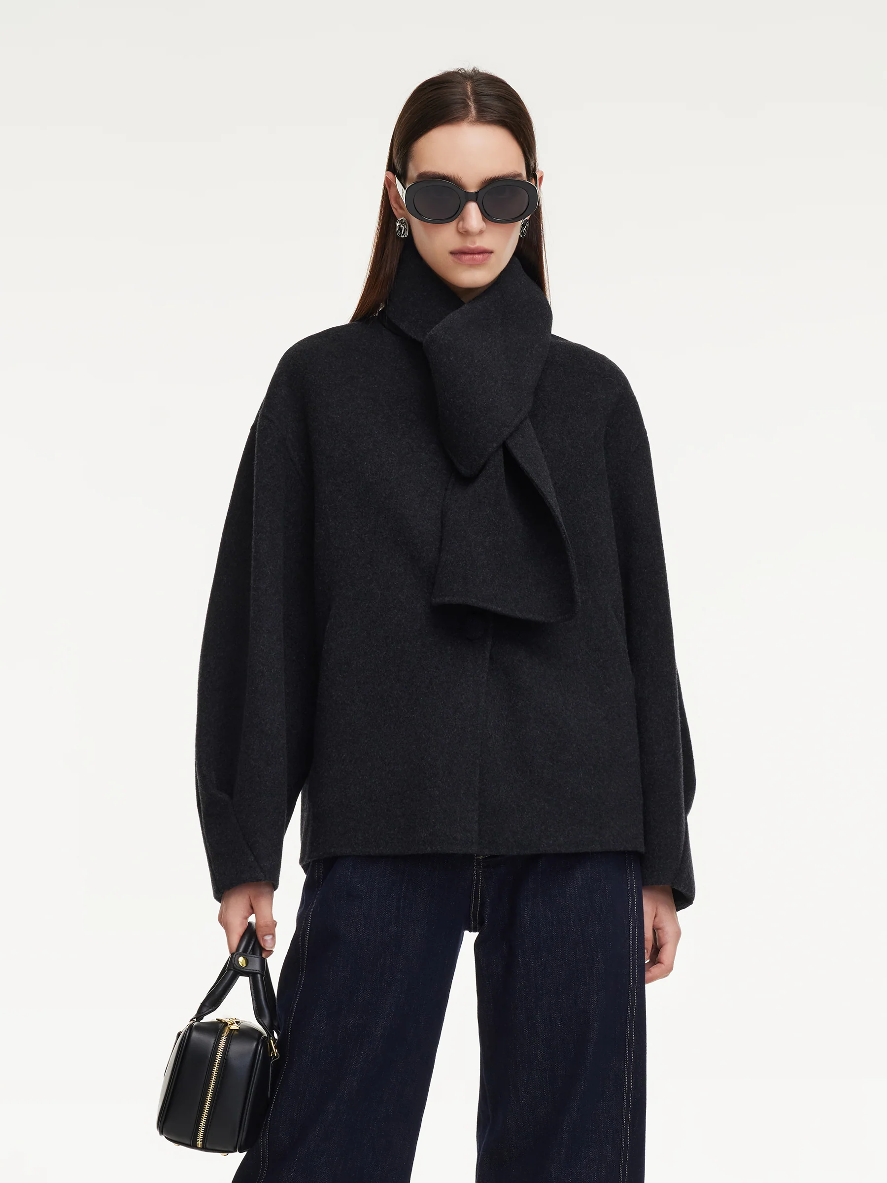 Yak Tencel Wool Blend Double-Faced Women Jacket With Scarf